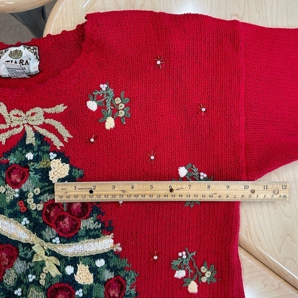 Vintage Tiara Petites Red Ugly Christmas Sweater Holiday Tree Winter Medium - Picture 6 of 8